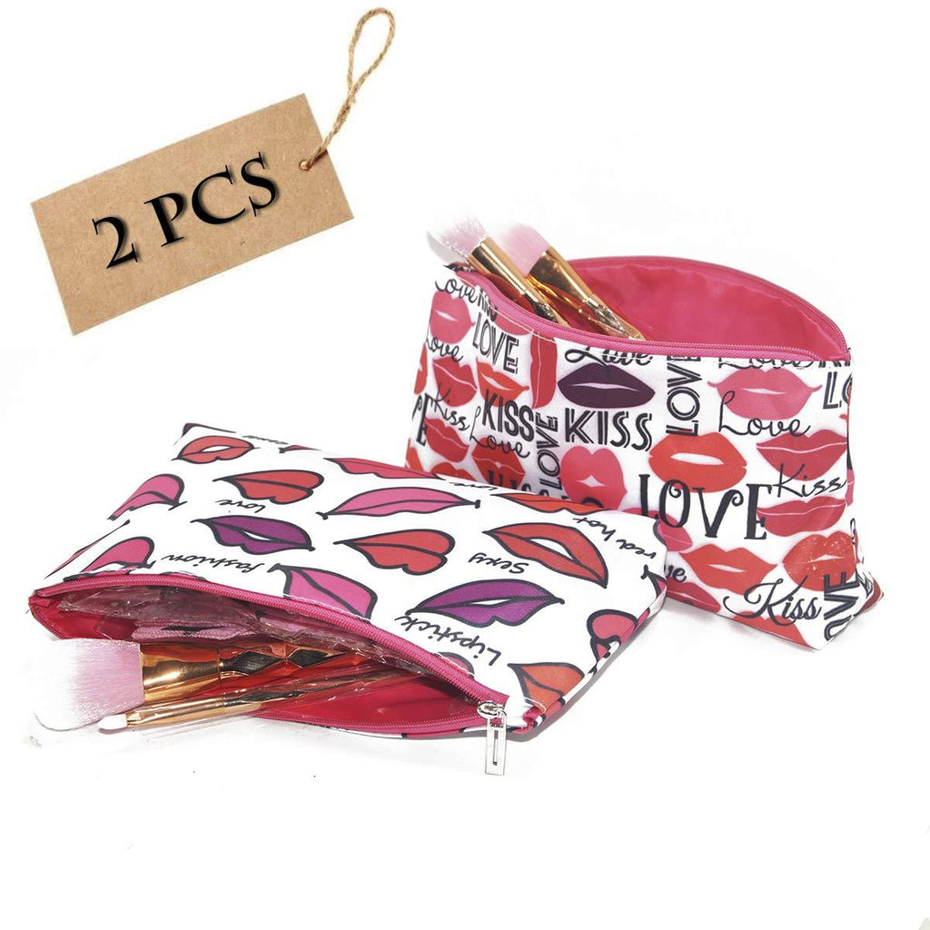 [Australia] - 2 pack small Makeup Bag,cute Toiletry Pouch Waterproof Cosmetic Bag with lipstick Patterns 