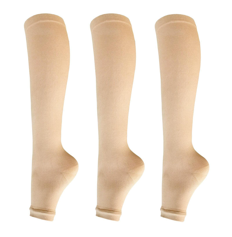 [Australia] - Open toe toeless Compression Socks 3 Pairs 15-20 mmHg Support Pregnancy，Running，Sports,Flight Travel Large/X-Large (3 Pair) Nude 