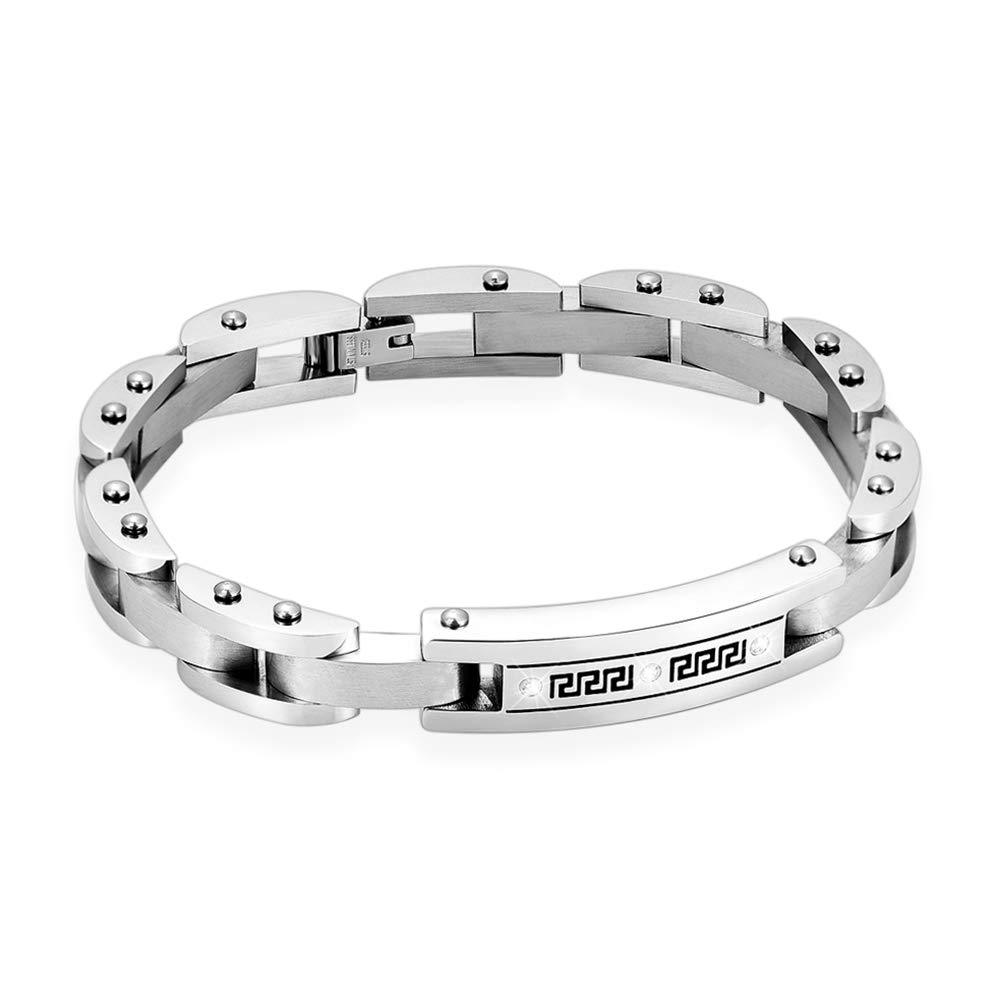 [Australia] - Men's Motorcycle Chain Bracelet Stainless Steel Memorial Ashes Keepsake Urn Bracelet with Screw White Stone 