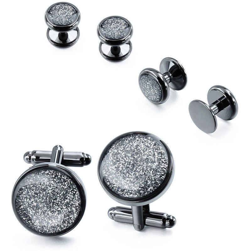 [Australia] - HAWSON Cufflinks and Tuxedo Studs Set for Mens Diamond dust Cufflinks - Business Gift Wedding Party Accessories… cufflinks and studs set Black 