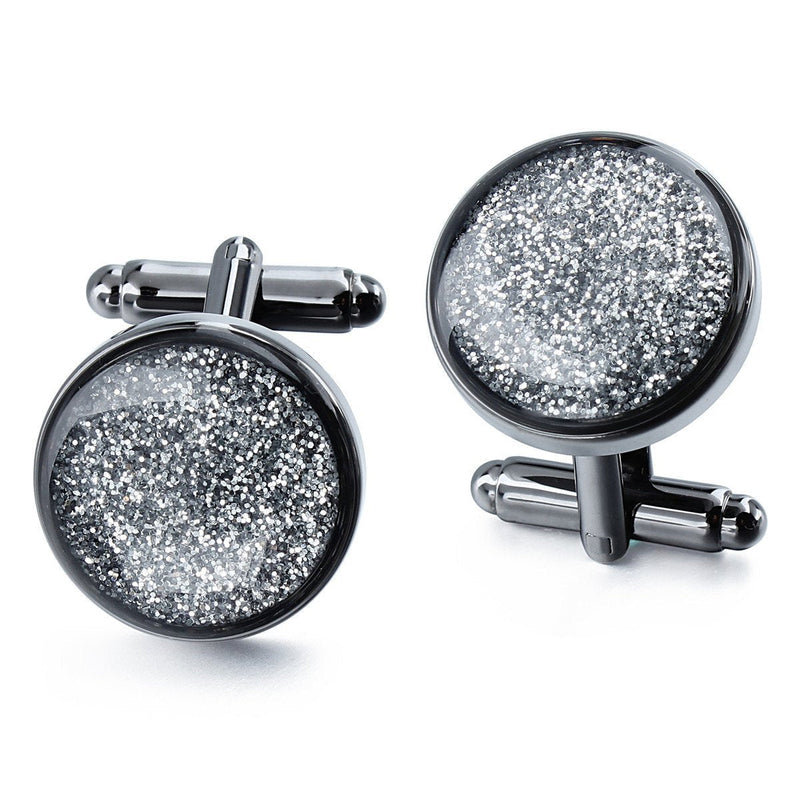 [Australia] - HAWSON Cufflinks and Tuxedo Studs Set for Mens Diamond dust Cufflinks - Business Gift Wedding Party Accessories… cufflinks Black 