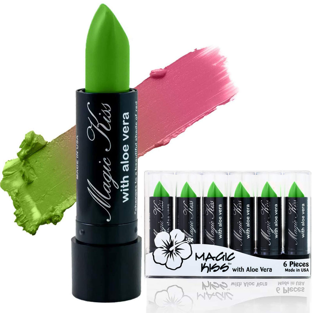 [Australia] - Pack of 6 Magic Kiss Color Changing Matte Lipstick set, Waterproof Long Lasting Nutritious Lips Moisturizer Magic Temperature Color Change Lip Balm with Aloe Vera PH Lipstick Beauty Cosmetics Makeup MADE IN USA Green 