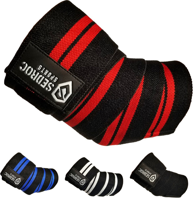 [Australia] - Sedroc Sports Weight Lifting Elbow Wraps Powerlifting Support Sleeves Straps - Pair Red 