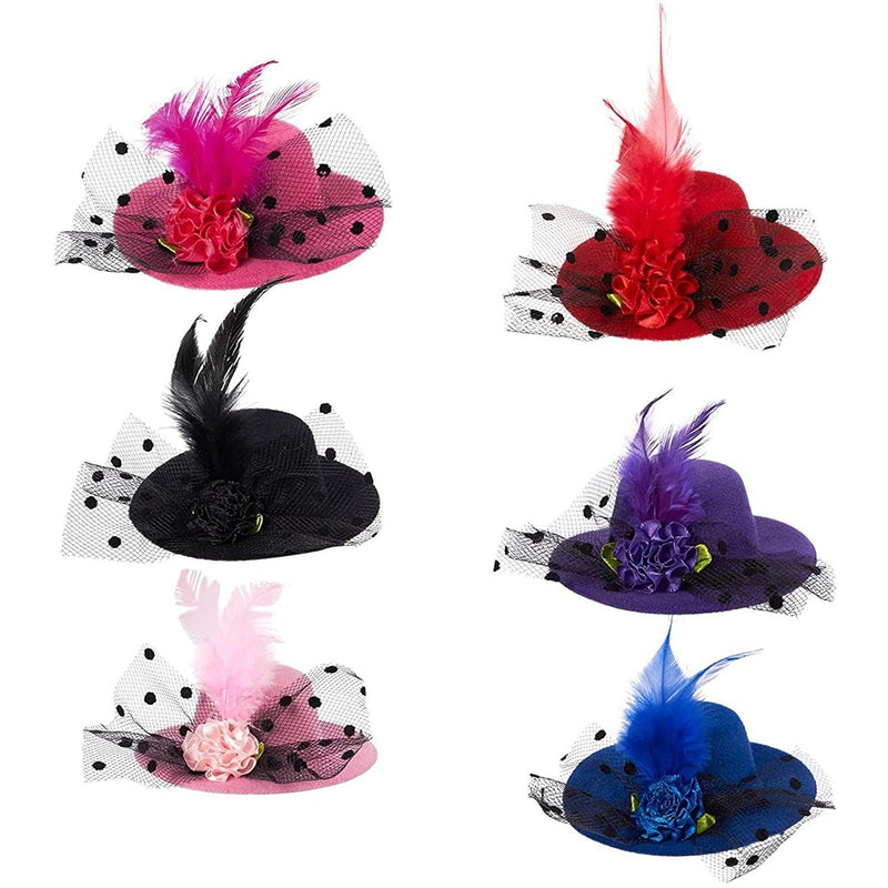 [Australia] - Mini Hat, Decorative Hair Clips (6 Colors, 3.9 in, 6 Pack) 