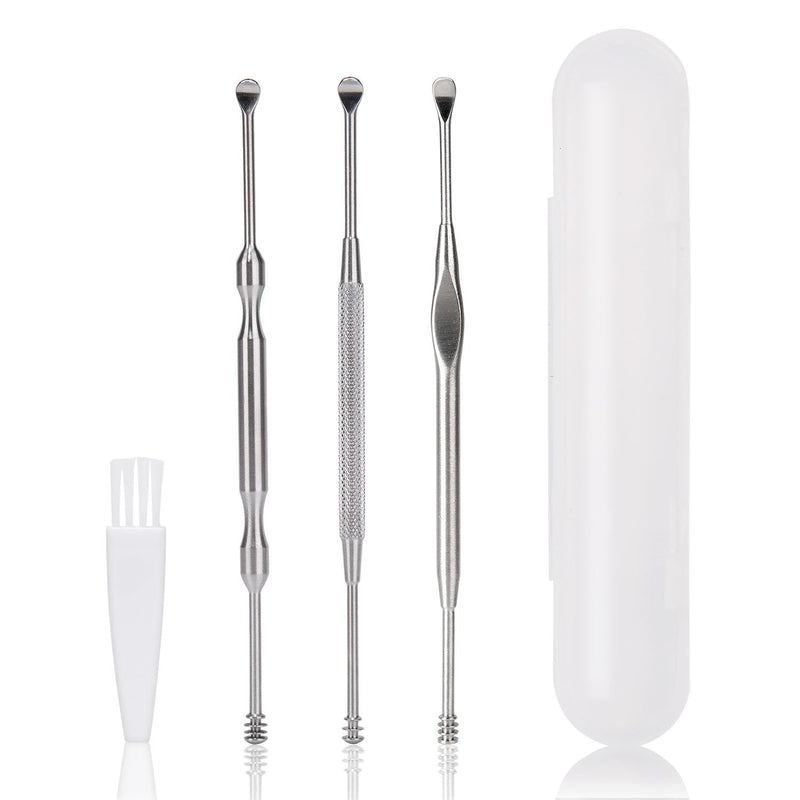 [Australia] - 3PCS Ear Pick Earwax Removal Kit, Geengle Ear Care Set, Premium Stainless Steel Ear Curette with Storage Box, a Cleaning Brush Included 5 Piece Set 