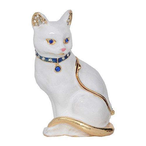 [Australia] - Minihouse Trinket Box Hinged Hand-Painted Enameled Kitty Figurine Collectible Jewelry Box Ring Holder, Unique Gift for Home Decor Cat White 