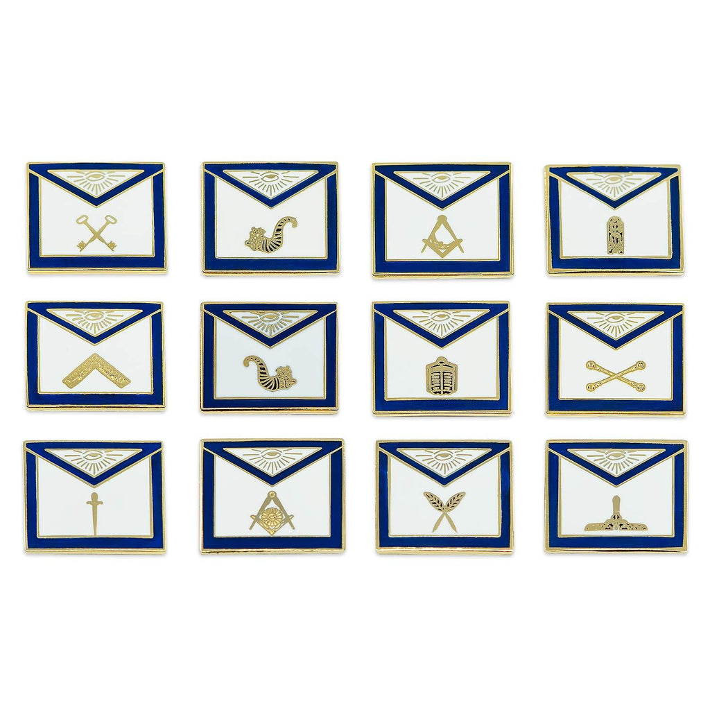 [Australia] - Officer Apron (Set of 12 Pins) Masonic Lapel Pin - [Blue & White][3/4'' Wide] 