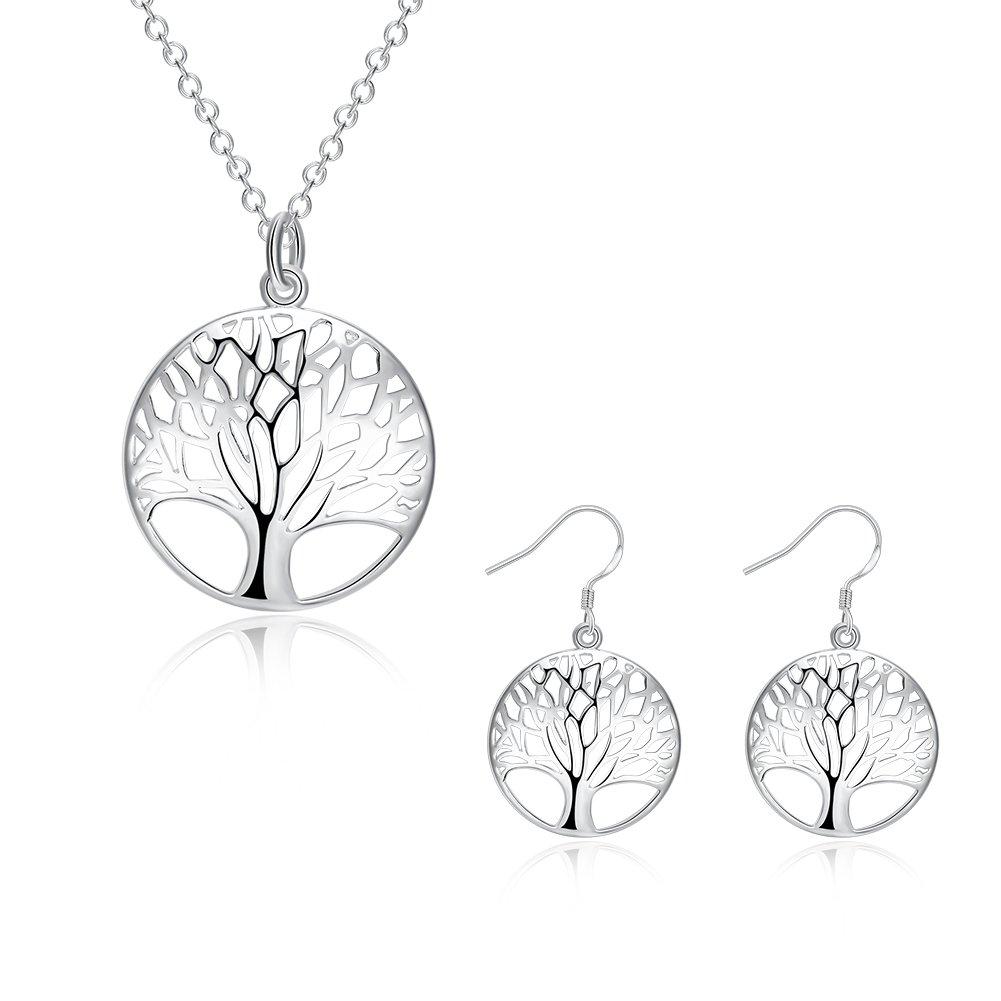 [Australia] - Tree of Life Earrings,Fashion Jewelry Sterling Silver Plated Tree Pendants Drop Dangle Earrings Necklace Set for Women Girls Tree Necklace 