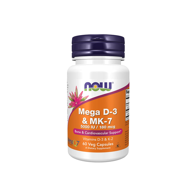 [Australia] - NOW Supplements, Mega D-3 & MK-7 with Vitamins D-3 & K-2, 5,000 IU/180 mcg, Bone & Cardiovascular Support*, 60 Veg Capsules 