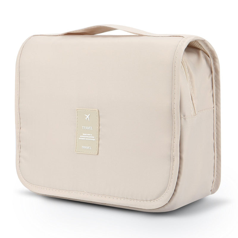 [Australia] - Mossio Hanging Toiletry Bag - Large Cosmetic Makeup Travel Organizer for Men & Women with Sturdy Hook Beige 