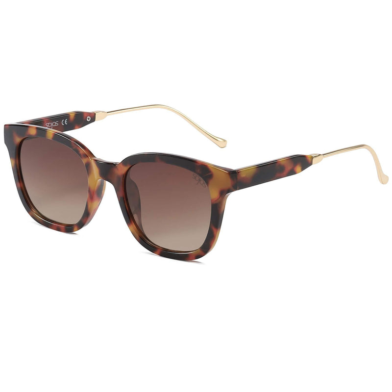 [Australia] - SOJOS Classic Square Polarized Sunglasses for Women UV400 Sun Glasses SJ2050 Amber Tortoise Brown 