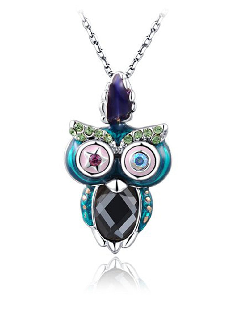 [Australia] - Cute Owl Pendant Necklace with AAAA Austrian Crystal for Women Girls Silver 