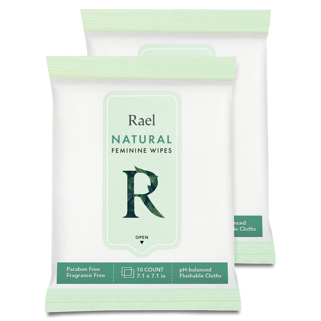 [Australia] - Rael Flushable Feminine pH Wipes - Travel Size, All Skin Types, Paraben Free, pH-Balanced, Daily Use (10 Count, Pack of 2) 10 Count (Pack of 2) Natural 