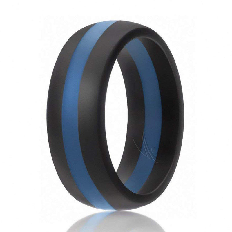 [Australia] - ROQ Silicone Wedding Ring for Men, 7 Pack, 4 Pack & Singles, Silicone Rubber Bands - Classic Style Solid & Striped, Metallic Look & Matte Colors Black With Blue 6.5 - 7 (17.35mm) 