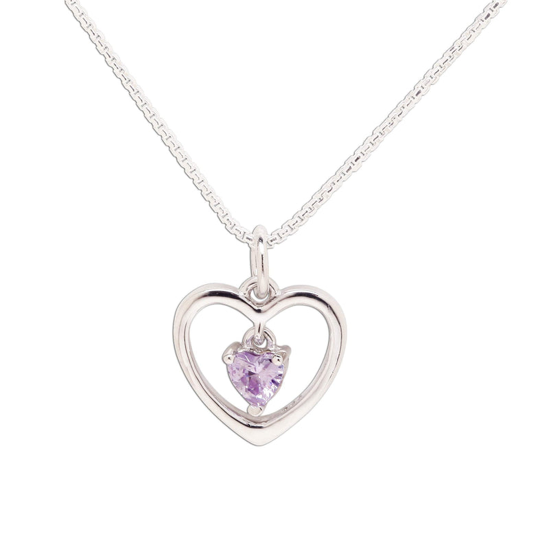 [Australia] - Girl's Sterling Silver"Dancing Heart" Simulated Birthstone Necklace 06-June 14" 