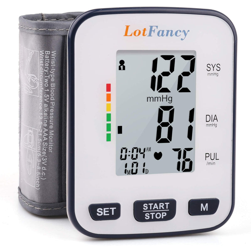 [Australia] - LotFancy Blood Pressure Monitor, Wrist BP Cuff (5.3”-8.5”), 120 Memory, Automatic Digital BP Machine for Irregular Heartbeat Detection, Home BP Gauge with Large LCD Display, Protective Case 