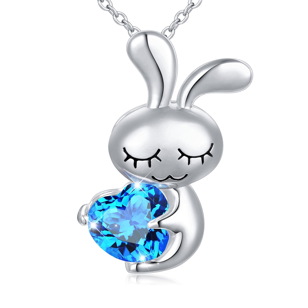 [Australia] - 925 Sterling Silver Cute Animal Jewelry Cubic Zirconia Love Heart Pendant Necklace for Women Teen Girls Girlfriend Birthday Gifts Mom Mother's Day Gifts, 18 inch 03_Blue Heart Rabbit 