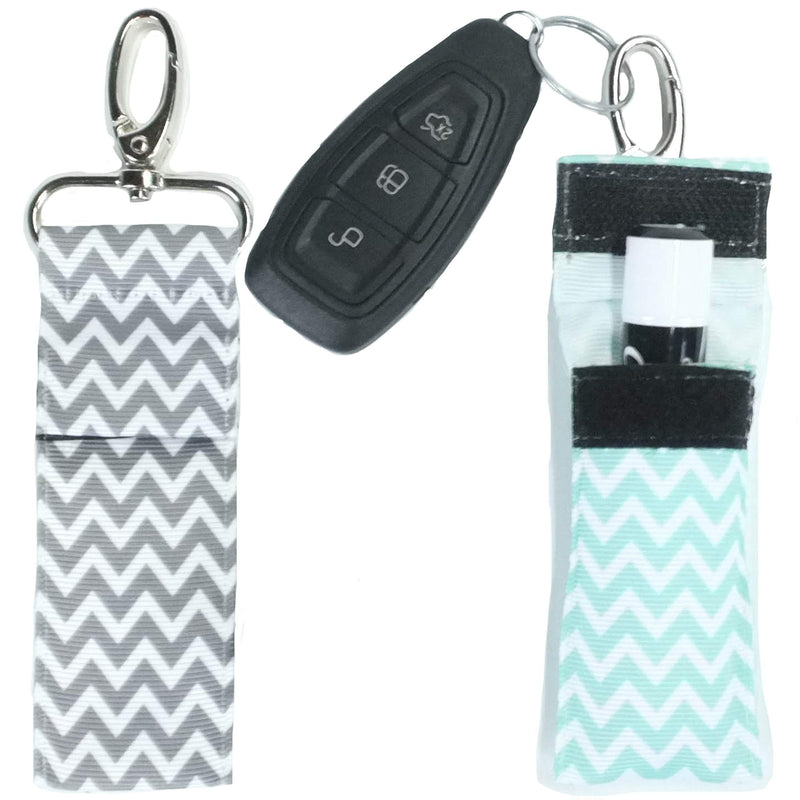 [Australia] - Chapstick KeyChain Holder With Secure Close Lid. 2 Pack Lip Balm Holder. Mint & Metal Gray 