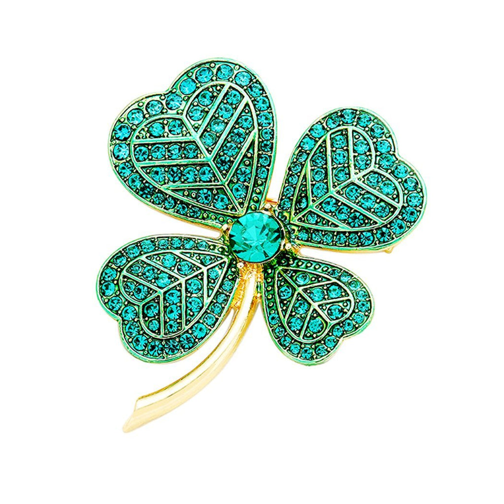 [Australia] - Rosemarie Collections Women's St. Patrick's Day Lucky Irish Four Leaf Clover Shamrock Pave Crystal Pin Brooch Gold Tone 