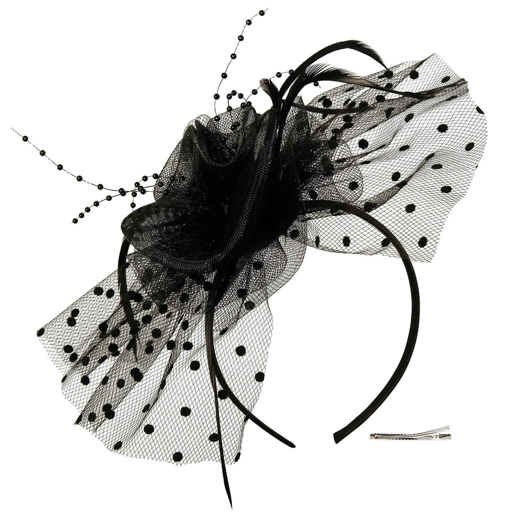 [Australia] - Fascinators Hat for Women Tea Party Headband Kentucky Derby Wedding Cocktail Flower Mesh Feathers Hair Clip 3-black 