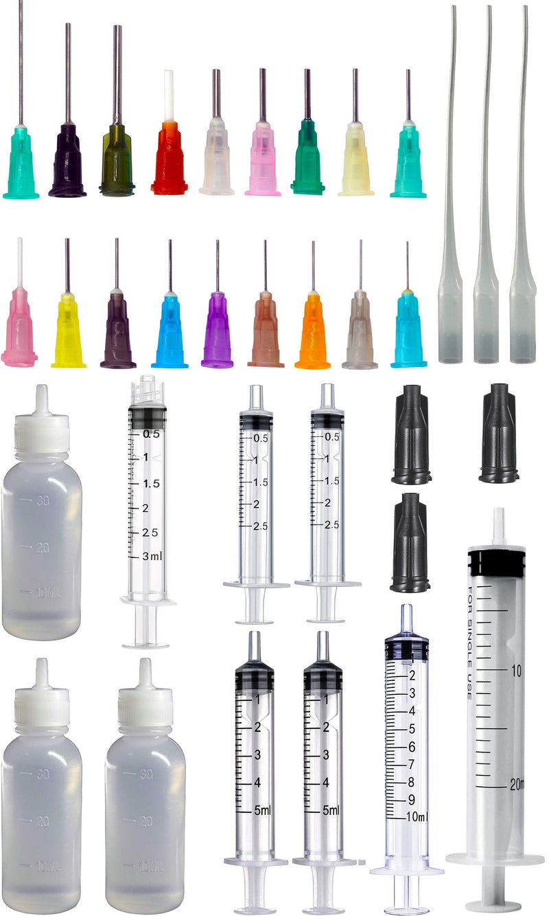 [Australia] - Dispensers Applicator Kit - Syringes,Plastic Squeeze Bottles and Needle Tips,Works for Precisely Delivery Grease,Oil Dispensing,Liquid Glue and Ink 
