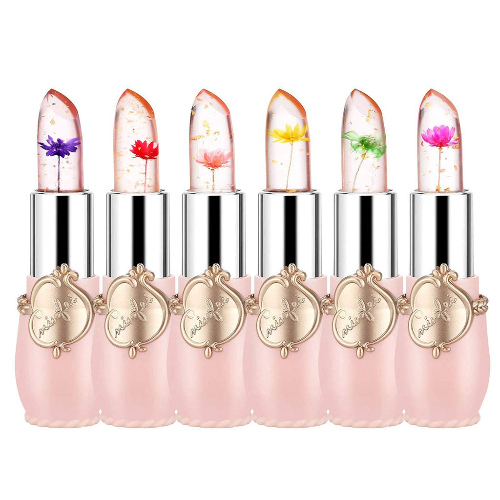 [Australia] - Pack of 6 Crystal Flower Jelly Lipstick, FirstFly Long Lasting Nutritious Lip Balm Lips Moisturizer Magic Temperature Color Change Lip Gloss (Pink) Pink 