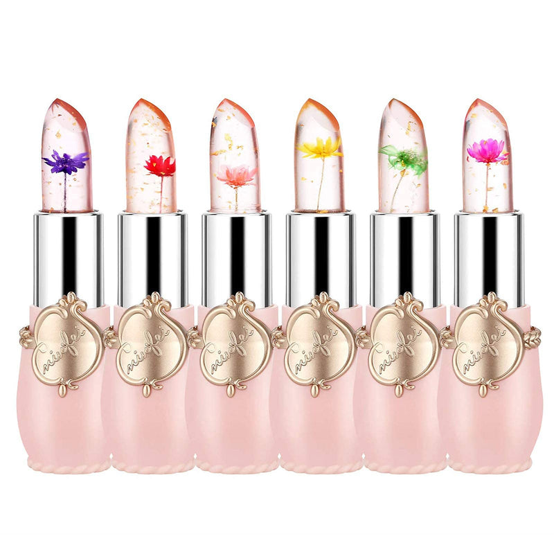 [Australia] - Pack of 6 Crystal Flower Jelly Lipstick, FirstFly Long Lasting Nutritious Lip Balm Lips Moisturizer Magic Temperature Color Change Lip Gloss (Pink) Pink 