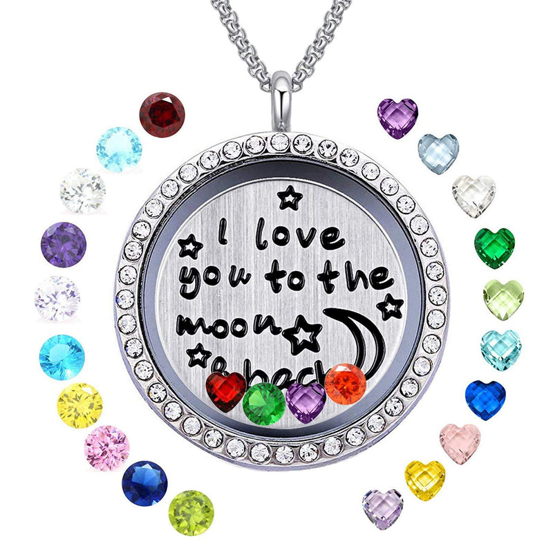 [Australia] - YOUFENG Floating Living Memory Locket Pendant Necklace Family Tree of Life Birthstone Necklaces Moon and Back Locket 