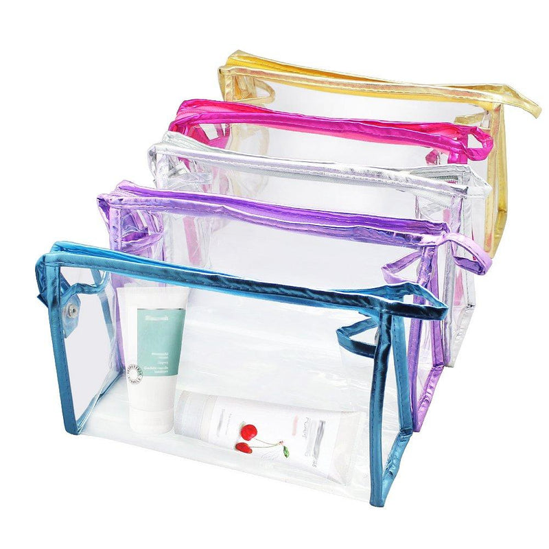 [Australia] - Meetory 5 Pcs Clear Waterproof Cosmetic Bag with Zipper, PVC Transparent Plastic Makeup Organizing Bags Travel Toiletry Pouch for Bathroom, Vacation and Organizing 