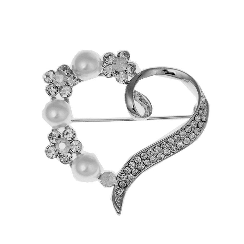 [Australia] - Dwcly Cluster Pave Clear Crystal Love Heart Pearl Brooch Pin Wedding Party Clothes Accessories silver 
