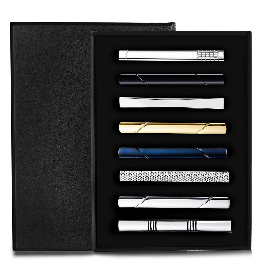 [Australia] - Jstyle 8 Pcs Tie Clips Set for Men Tie Bar Clip Set for Regular Ties Necktie Wedding Business Clips with Box A 