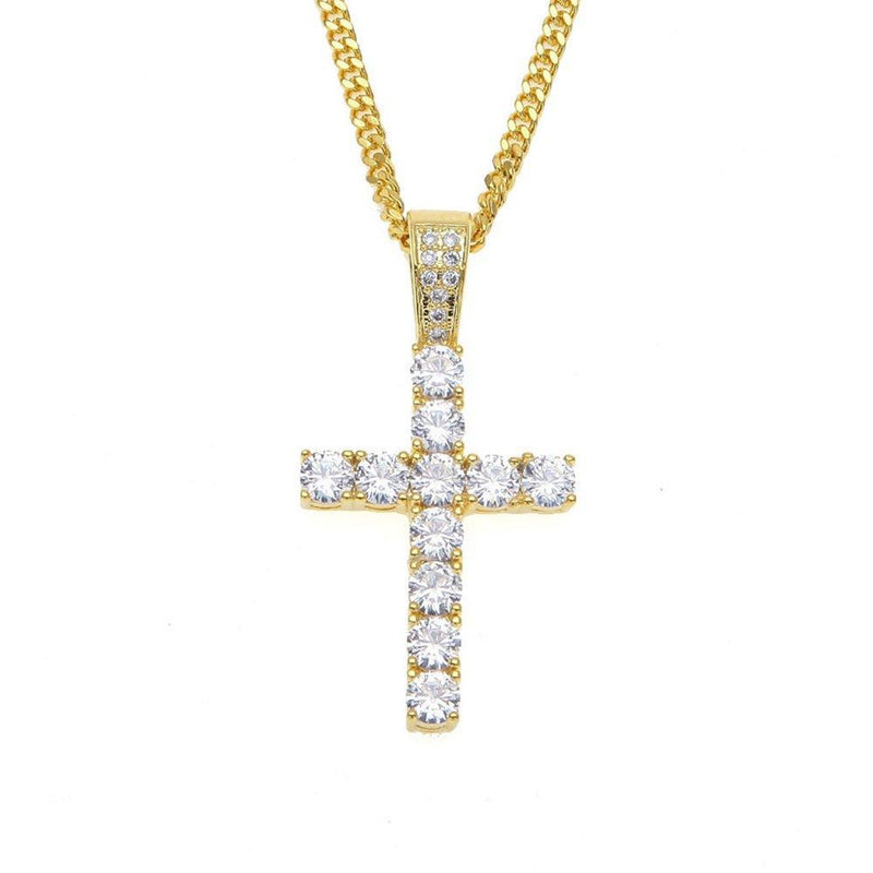 [Australia] - MCSAYS Hip Hop Jewelry Iced Out Bling Full Crystal Cross Pendant Golden Cuban Chain Religious Christian Necklace Fashion Accessories for Men/Women Gifts Gold1 