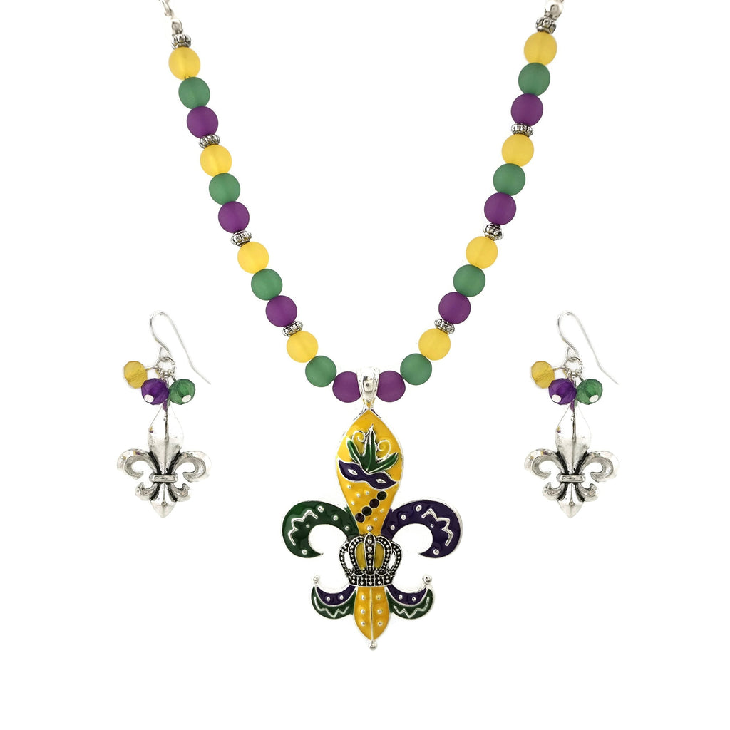 [Australia] - Elosee Mardi Gras Theme Pendant 18 Inch Necklace and Earrings 
