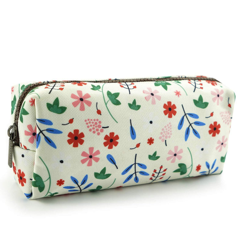 [Australia] - LParkin Floral Large Capacity Flower Canvas Pencil Case Teacher Gift Gadget Pen Bag Pouch Stationary Case Makeup Cosmetic Student Bag Box White 