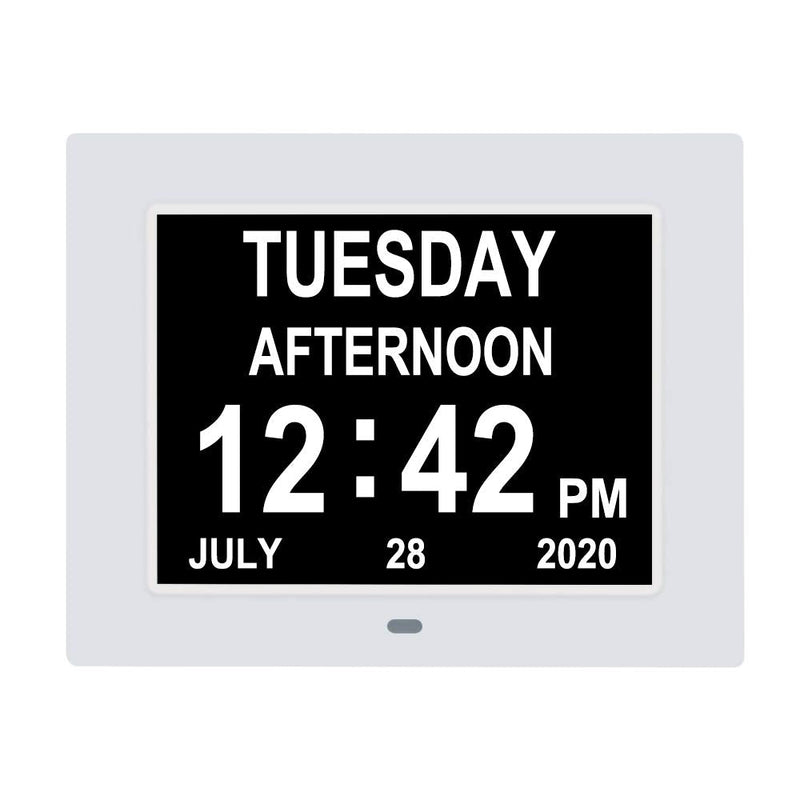 [Australia] - Jaihonda Digital Calendar Day Clock Extra Large Date Time and Day of Week Dementia Clocks for Senior Elderly Vision Impaired with Battery Backup + 8 Alarm Options 7 Inch White 