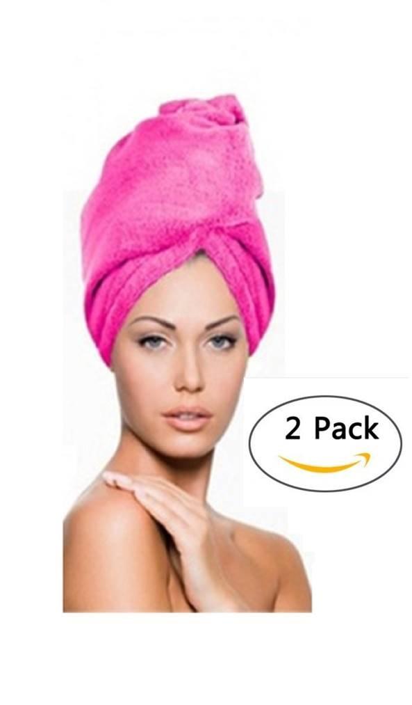 [Australia] - iLett 2 PACK OF Microfiber Hair Towel Intense Pink with 300g (11oz) thikness 