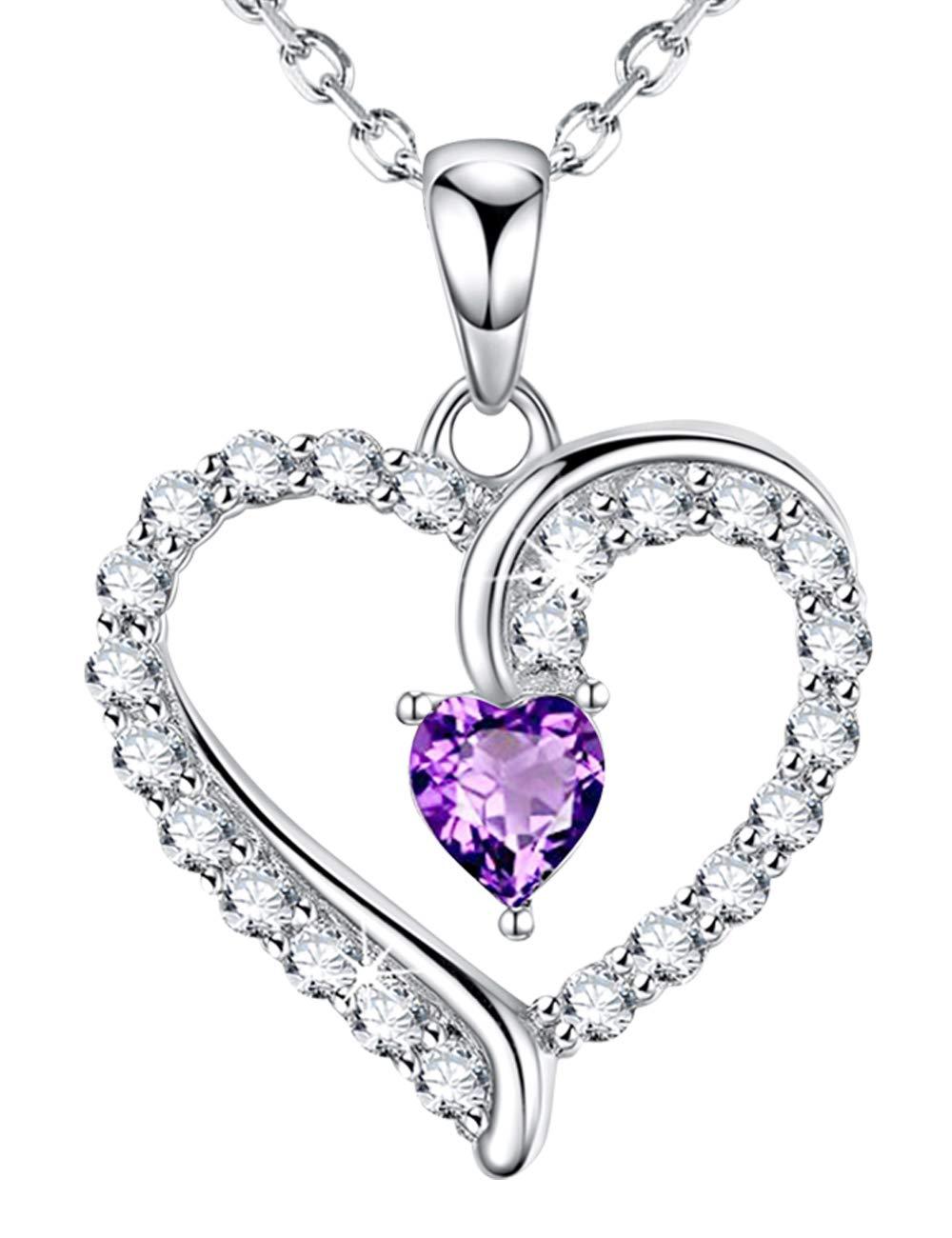 [Australia] - Amethyst Jewelry for Women Teen Girls Birthday Gifts Necklace for Wife Mom Sterling Silver Love Heart Jewelry Gifts for Her Anniversary Love Heart Purple Amethyst Necklace 