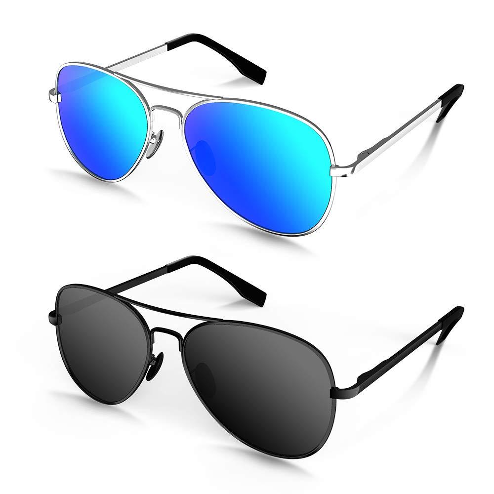 [Australia] - MOTOEYE Polarized Aviator Sunglasses for Kids Girls Boys Children Pack of 2 from 4 to 15 years old Black & Blue 