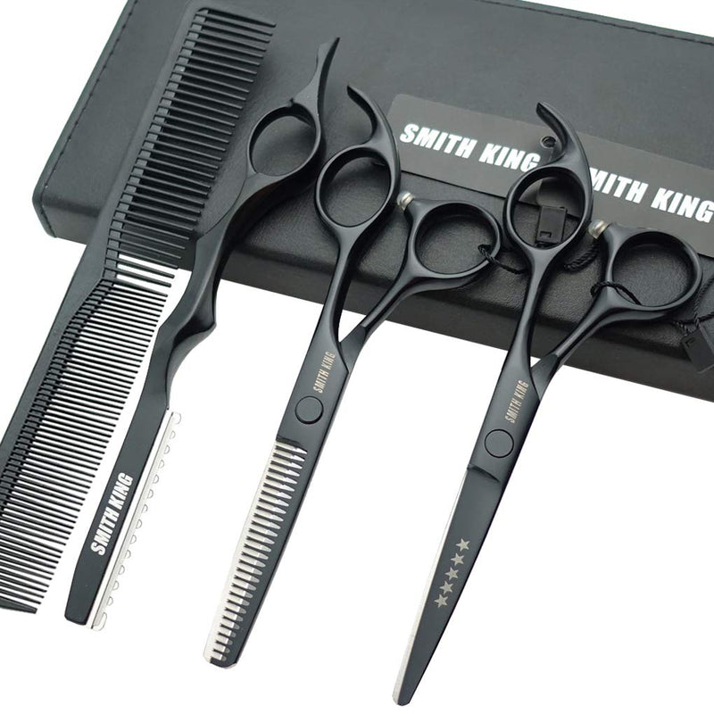 [Australia] - 5.5 Inches Hair Cutting Scissors Set with Razor Combs Lether Scissors Case,Hair Cutting Shears Hair Thinning Shears for Personal and Professional (Black) 5.5 Inch Black 
