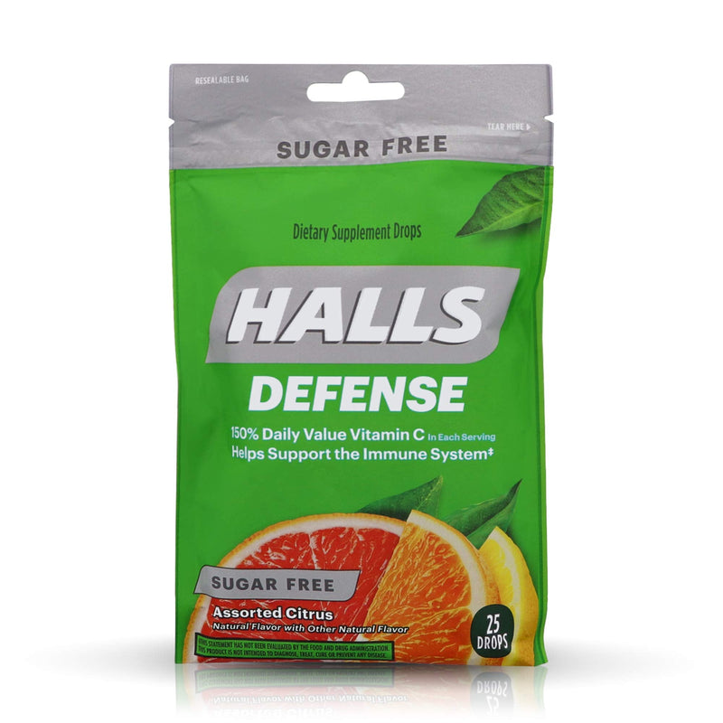 [Australia] - Halls Defense Vitamin C Drops Sugar Free Assorted Citrus - 25 ct, Pack of 4 