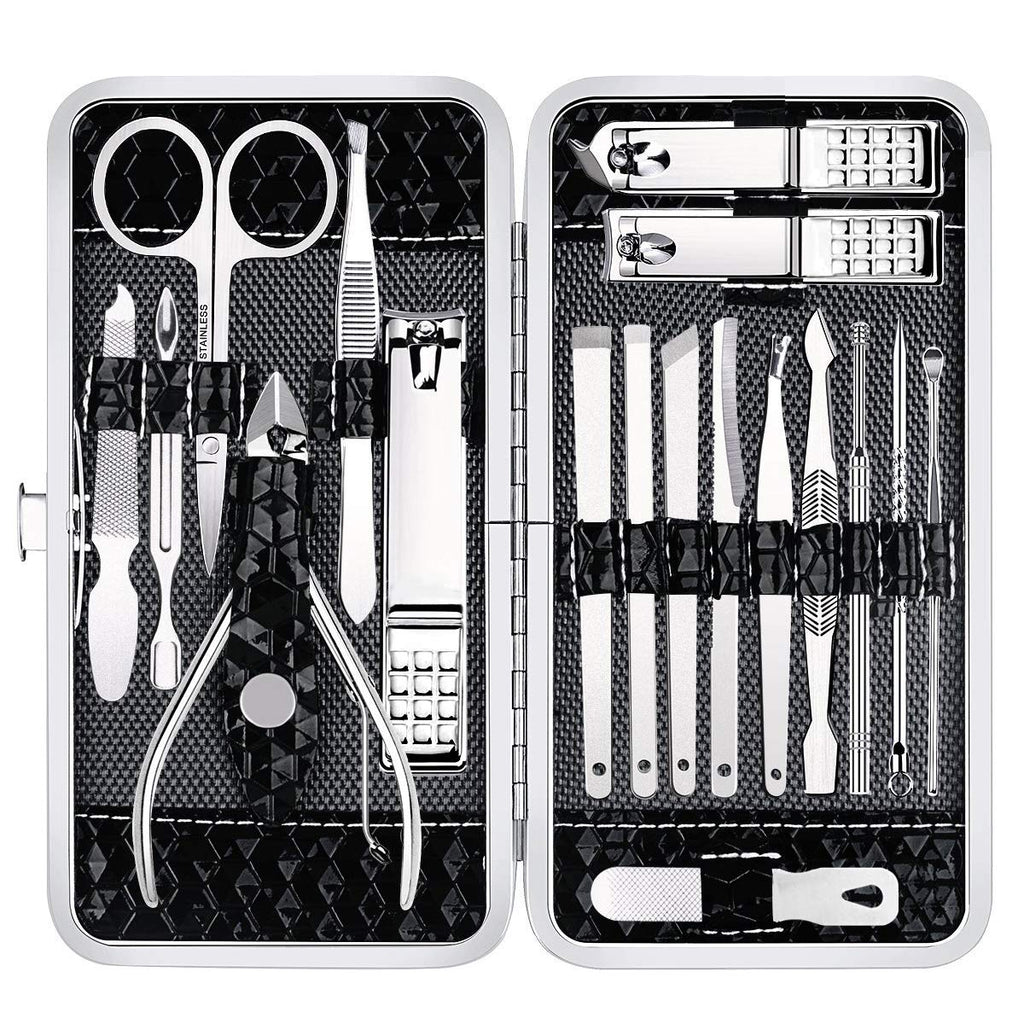 [Australia] - Manicure Set Nail Clippers Pedicure Kit -18 Pieces Stainless Steel Manicure Kit, Professional Grooming Kits, Nail Care Tools with Luxurious Travel Case Black 