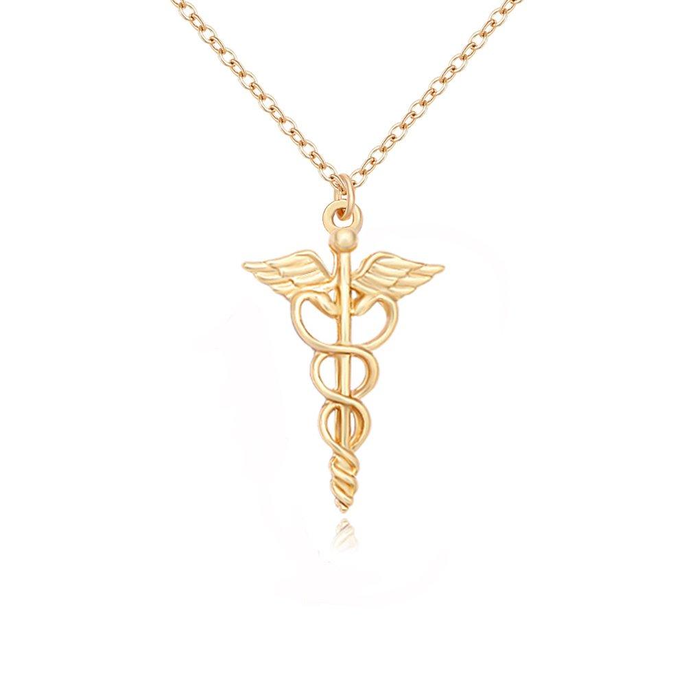 [Australia] - MANZHEN Gold Silver Medical Caduceus Pendant Necklace for Doctor Nurse Gifts 