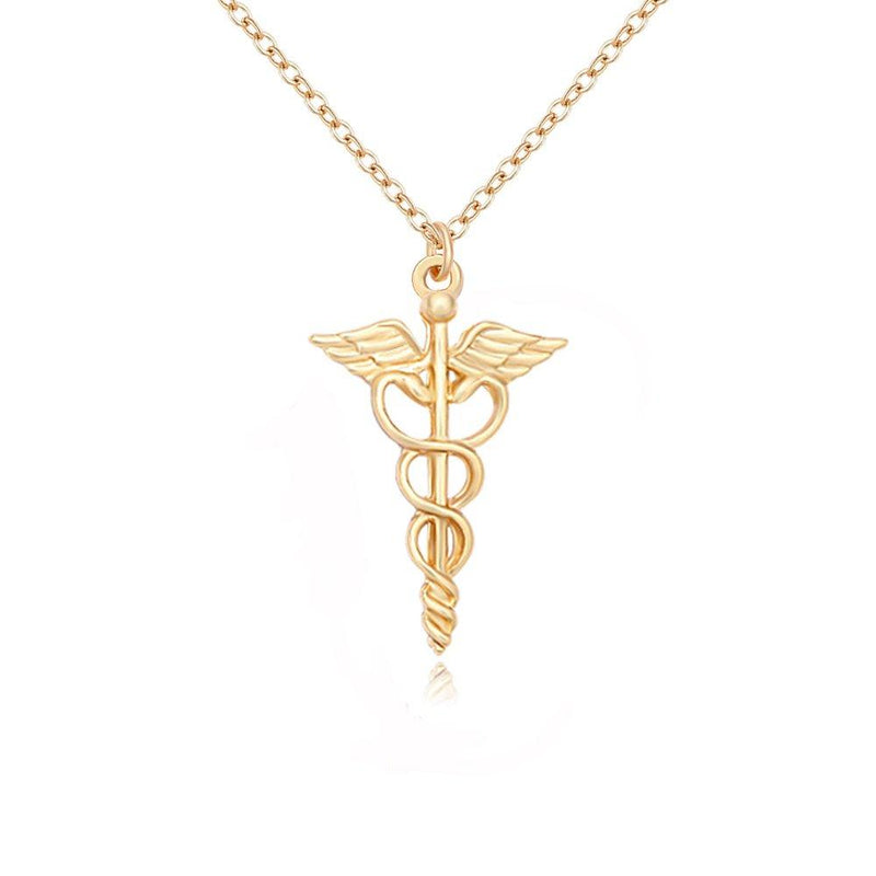 [Australia] - MANZHEN Gold Silver Medical Caduceus Pendant Necklace for Doctor Nurse Gifts 