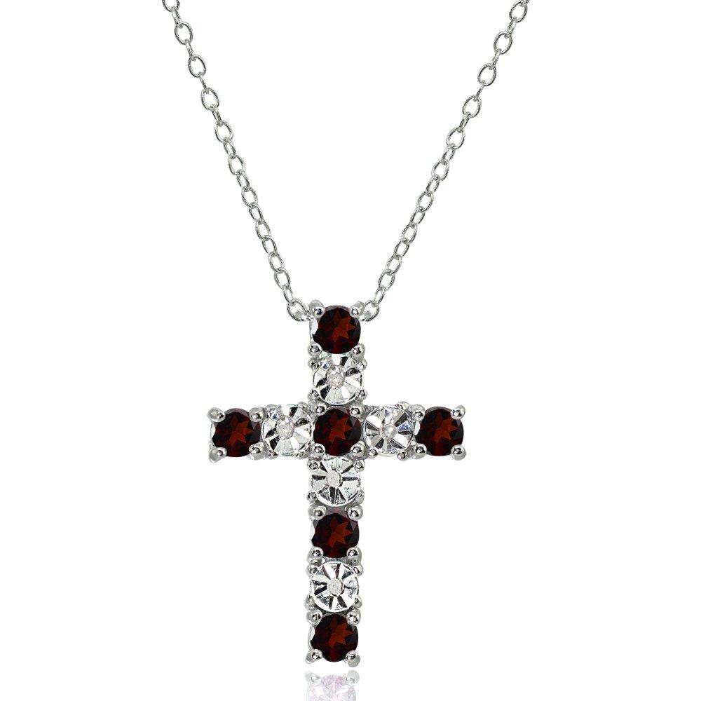 [Australia] - Sterling Silver Gemstone Cross Religious Pendant Necklace Garnet 