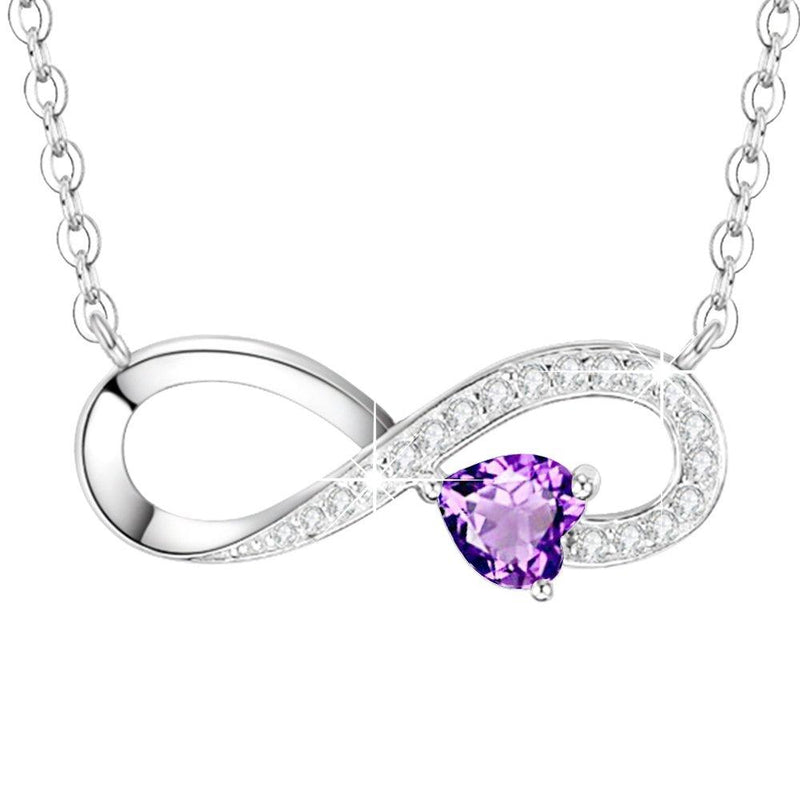 [Australia] - Love You Forever Jewelry for Wife Mom Birthday Gifts Amethyst Necklace for Women Teen Girls Sterling Silver Infinity Heart Jewelry Love Hearts Infinity Purple Amethyst Necklace 