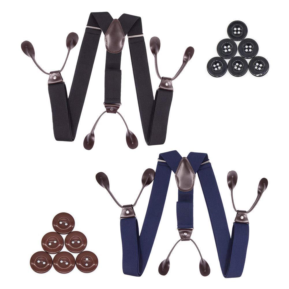 [Australia] - Suspenders for Men Button End 2 Pack Adjustable Mens Pant Suspenders Y Back Elastic Tuxedo Braces 2 Pack Button End Black+navy Blue 