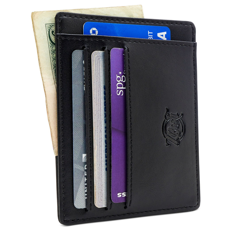 [Australia] - Front Pocket Minimalist RFID Blocking Slim Leather Wallet - With Easy Access Cash Compartment Black 