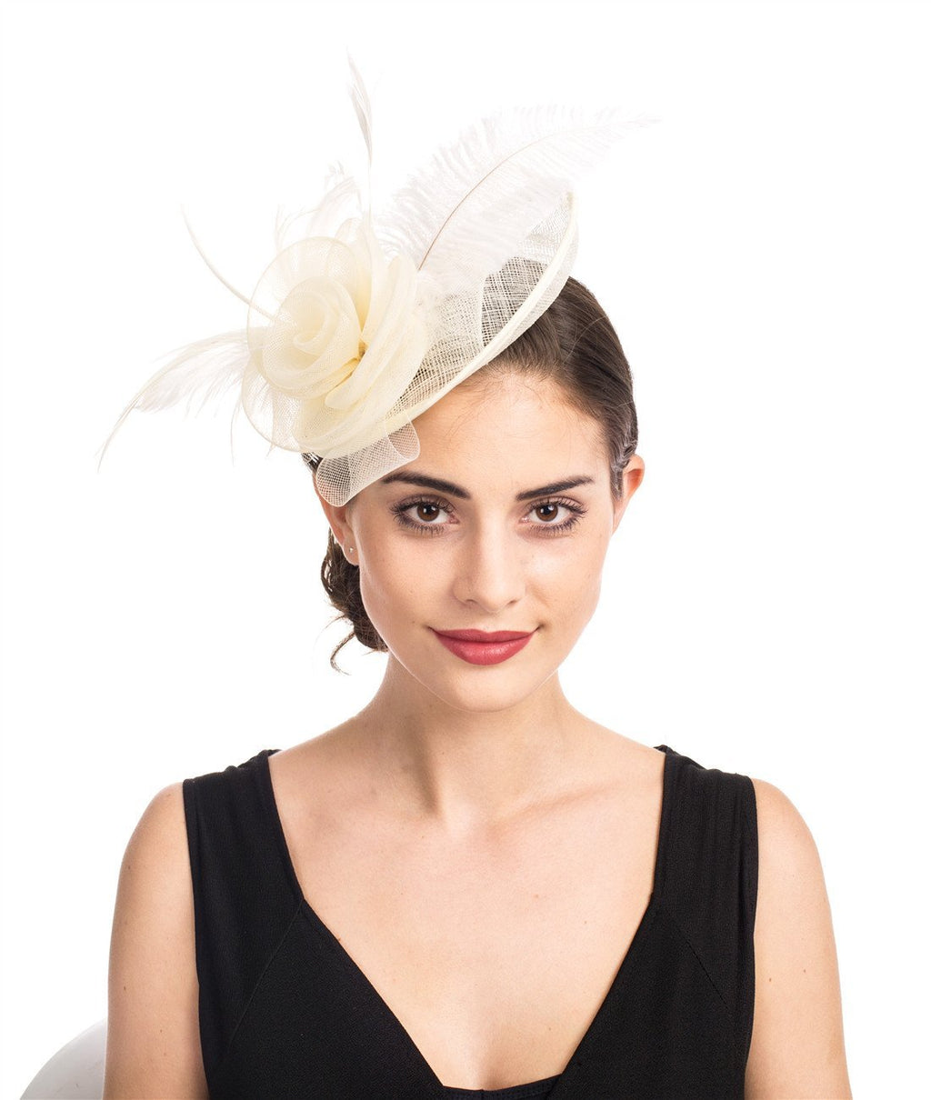 [Australia] - SAFERIN Fascinators Hat Sinamay Flower Mesh Feathers on a Headband and a Clip Tea Party Headwear for Girls and Women Ta4-sinamay Feather Beige 