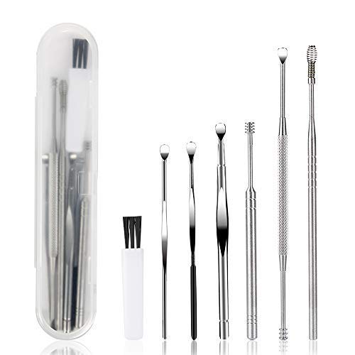 [Australia] - 7 Pcs Ear Pick, BetyBedy Ear Cleansing Tool Set, Ear Curette Earwax Removal Kit with a Small Cleaning Brush and Storage Box, Silver 