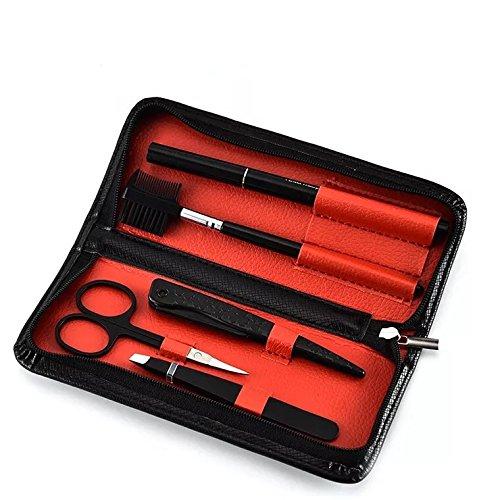 [Australia] - Complete 6 Pieces Eyebrow Trimming Kit Black Color Eyebrow Scissors Eyebrow Brush&Comb Grooming Set Tweezers Styling Expert and Eyebrow Pencil Set Included Free Black Zipper Travel Case for Mens 
